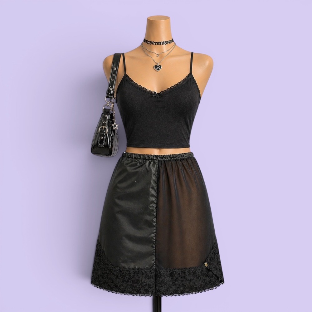 Vintage 60s Skirt Beverly Vogue Black Lace Half Slip Sheer High Waist Skirt S